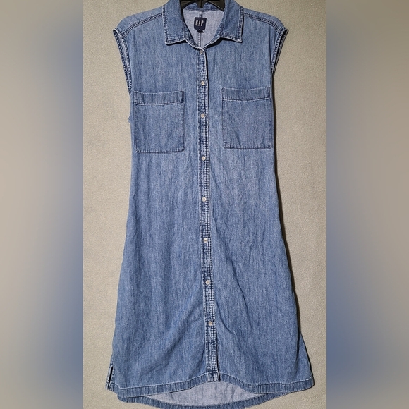 GAP Women's Sleeveless Blue Jean Denim Button-Down Dress - Size Small - Picture 1 of 11
